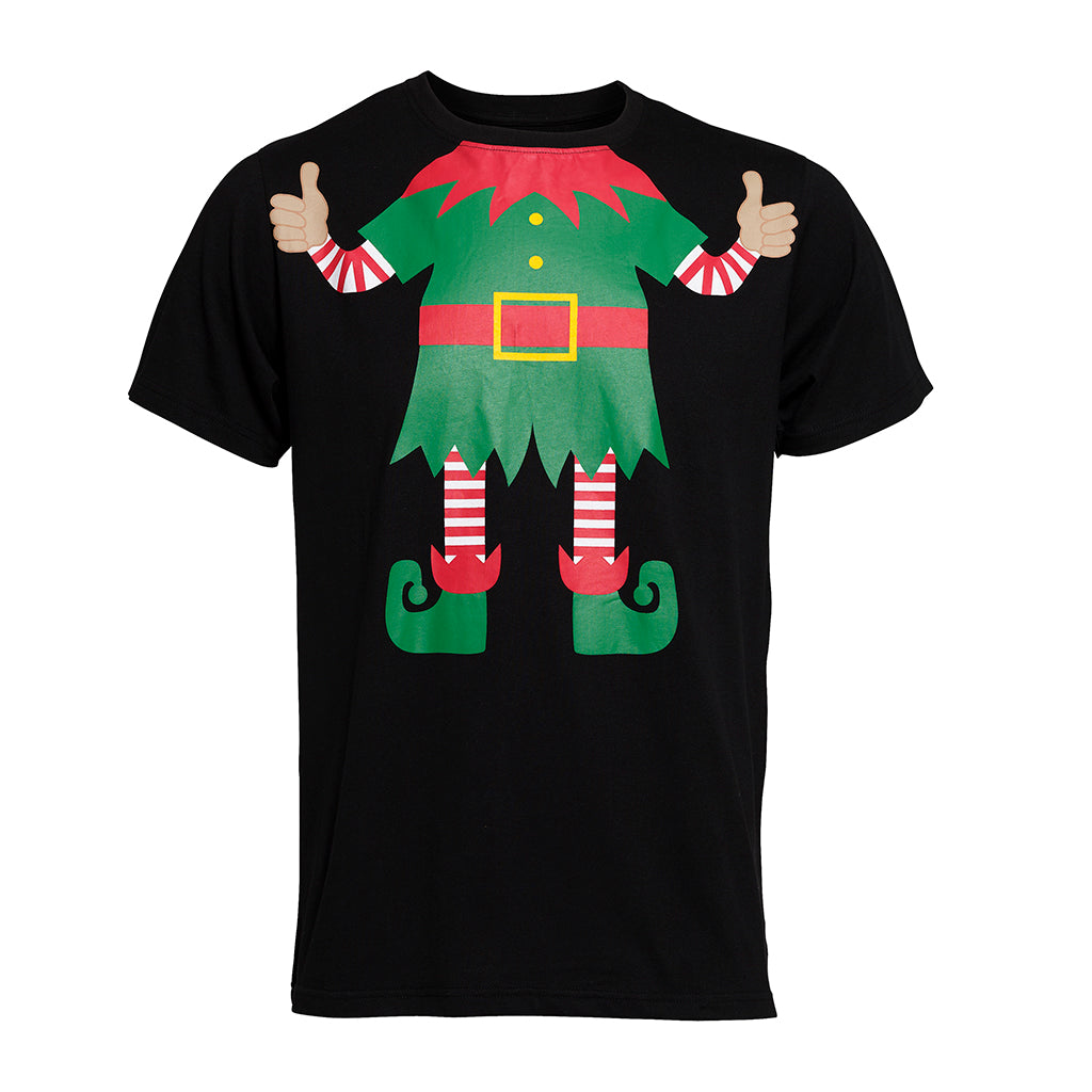 Ein schwarzes T-Shirt mit einem Elfenkörper darauf.